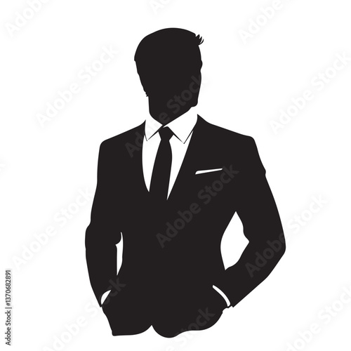 image of a respectable man in a business suit, black and white graphics, vector
