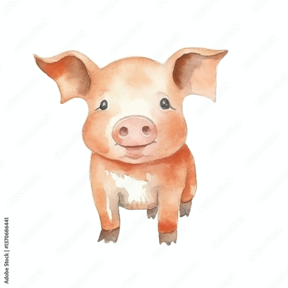 Fototapeta premium happy pig cute watercolors illustration on white background