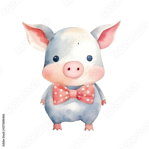 happy pig cute watercolors illustration on white background