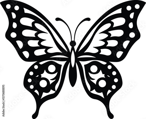 Wings of Elegance: A monochrome butterfly gracefully unfurls its wings, a study in contrasts and intricate patterns that hint at freedom and the ephemeral nature of life.