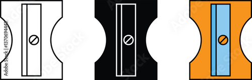 Pencil sharpener in lined, isolated and colored style. Vector illustration