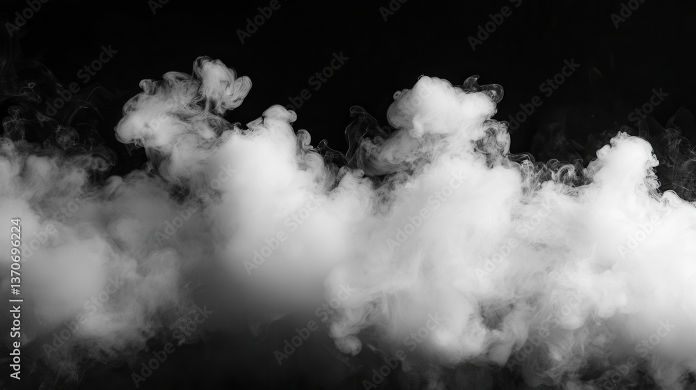 Naklejka premium cloud of thick white smoke pouring in and filling the black background.