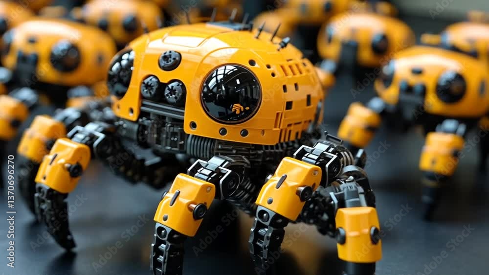 Mechanical ladybug robots in a futuristic swarm Mechanical ladybug robots in a futuristic swarm