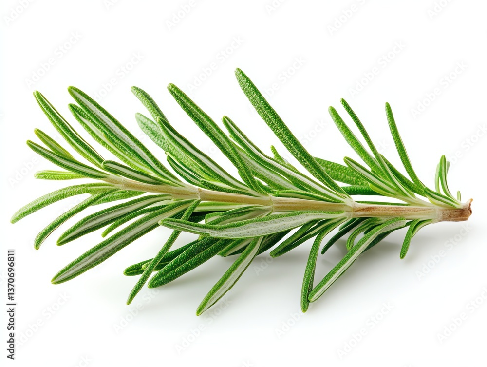 Fototapeta premium Fresh Rosemary Sprig Isolated on White for Culinary and Medicinal Use