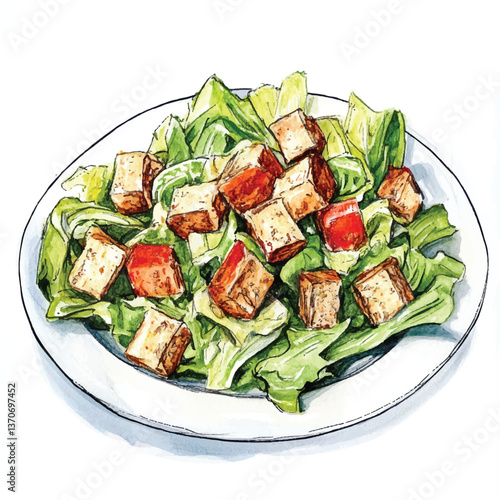 watercolor copic marker concept sketch of Caesar Salad