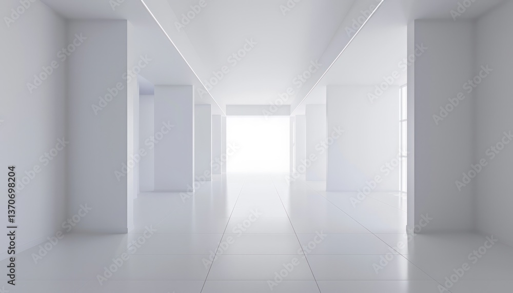3D render minimalist white empty room square apartment walls modern minimal corridor window sunshine effect. 3D render minimalist white empty room square apartment walls modern minimal corridor window sunshine effect.