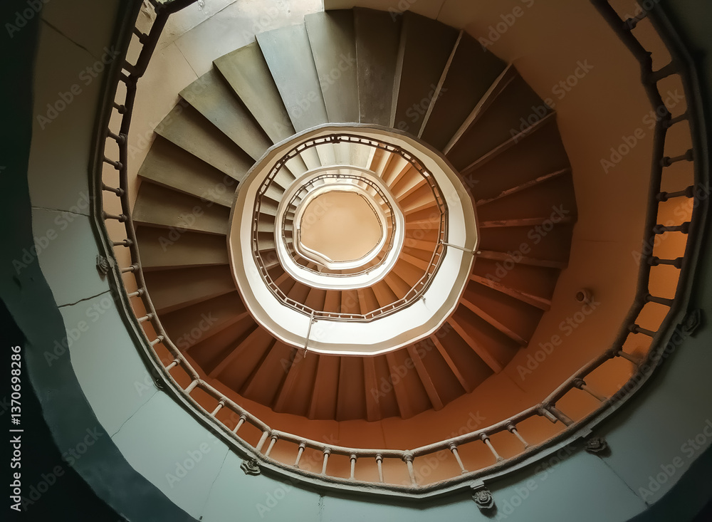Obraz premium spiral staircase with warm tones and intricate details in a building's interior