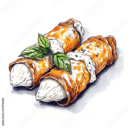 watercolor copic marker concept sketch of Cannoli