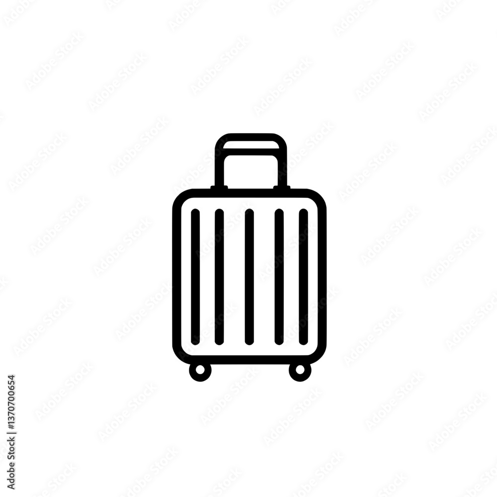 Simple Line Art of a Rolling Suitcase with Vertical Stripes and a Top Handle Simple Line Art of a Rolling Suitcase with Vertical Stripes and a Top Handle