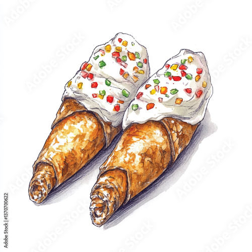 watercolor copic marker concept sketch of Cannoli