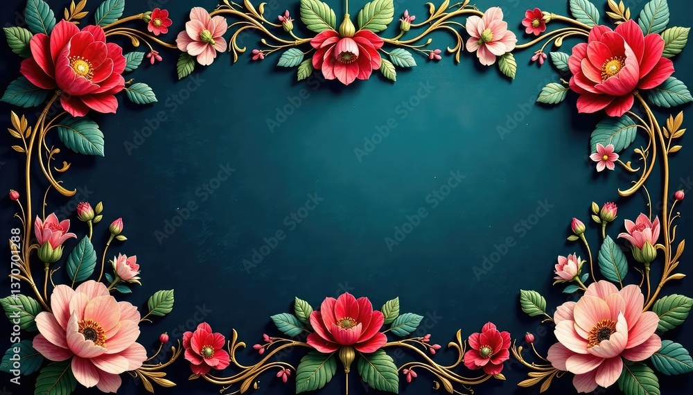 Fototapeta premium Intricate floral damask, elegant gold accents, texture, arabesque