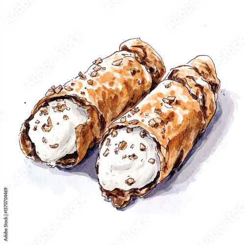 watercolor copic marker concept sketch of Cannoli