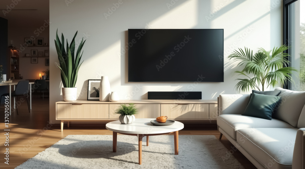sunlit modern living room with neutral palette and minimalist decor sunlit modern living room with neutral palette and minimalist decor