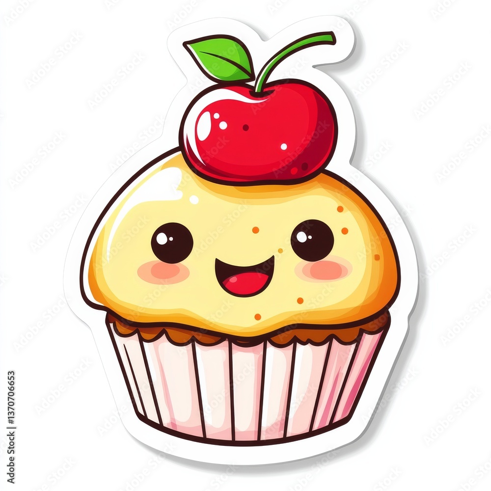 Kawaii Yellow Muffin with Red Cherry Sticker Kawaii Yellow Muffin with Red Cherry Sticker