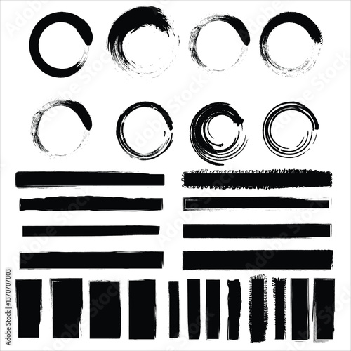  Black Brush Stroke Elements Collection with Circles