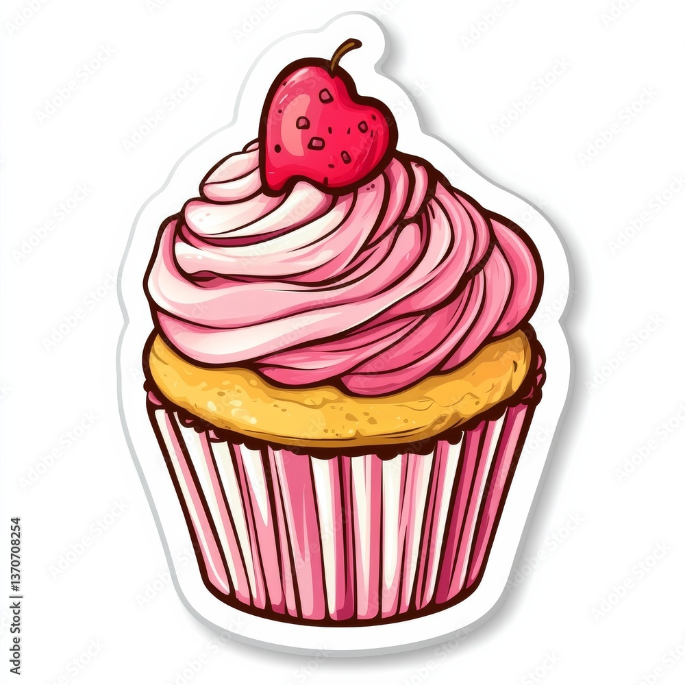 Pink Cupcake with Strawberry Topping Sticker Pink Cupcake with Strawberry Topping Sticker
