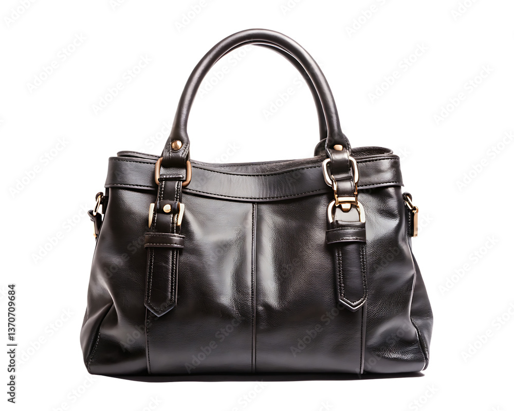 casual black leather women bag isolated on white background PNG. GENERATIVE AI casual black leather women bag isolated on white background PNG. GENERATIVE AI