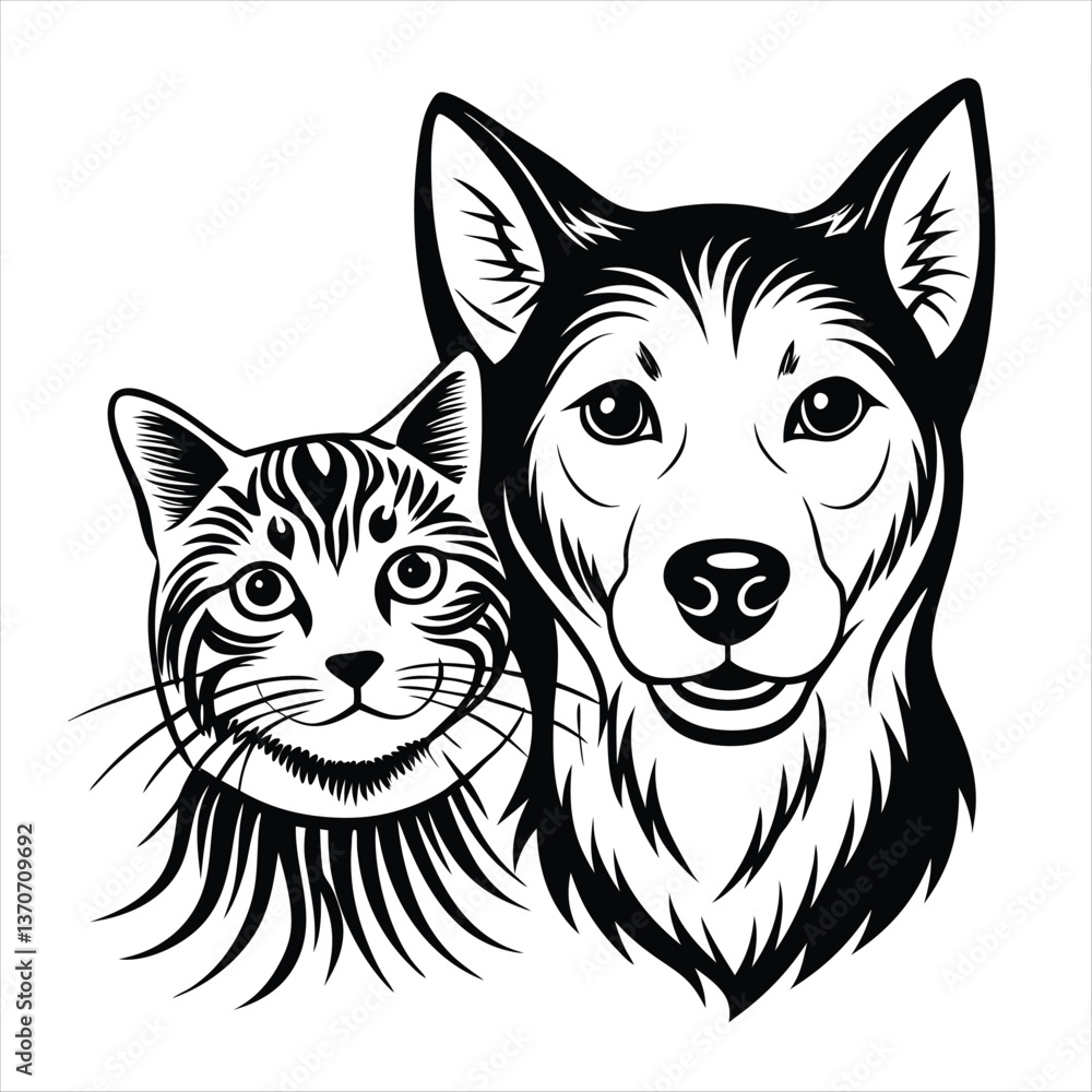 Obraz premium cat and dog silhouette vector style