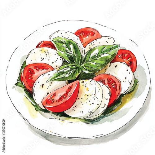 watercolor copic marker concept sketch of Caprese Salad