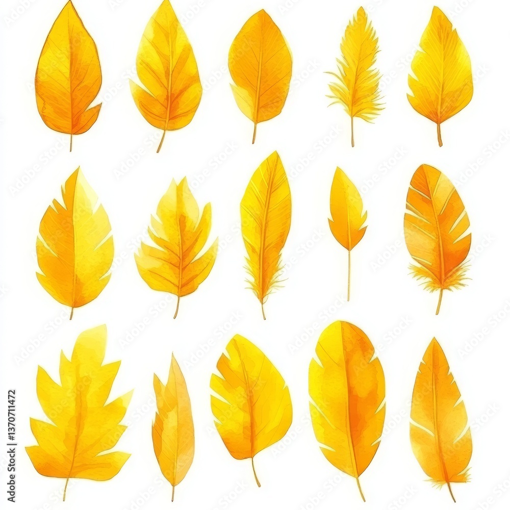 Obraz premium Yellow and Teal Bird Feathers Presented in Watercolor Collection