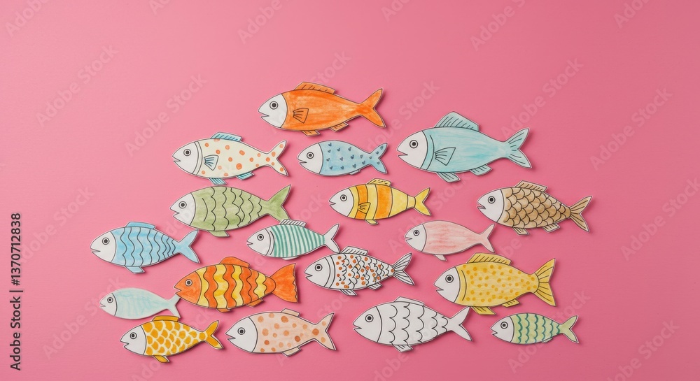 April Fools' Day Fish Frenzy - A playful school of colorful paper fish, symbolizing fun, silliness, teamwork, creativity, and the spirit of April Fools' Day April Fools' Day Fish Frenzy - A playful school of colorful paper fish, symbolizing fun, silliness, teamwork, creativity, and the spirit of April Fools' Day