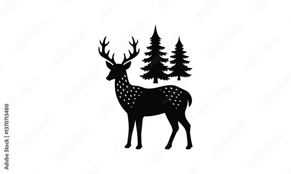 Naklejka premium Spotted Deer with Pine Trees