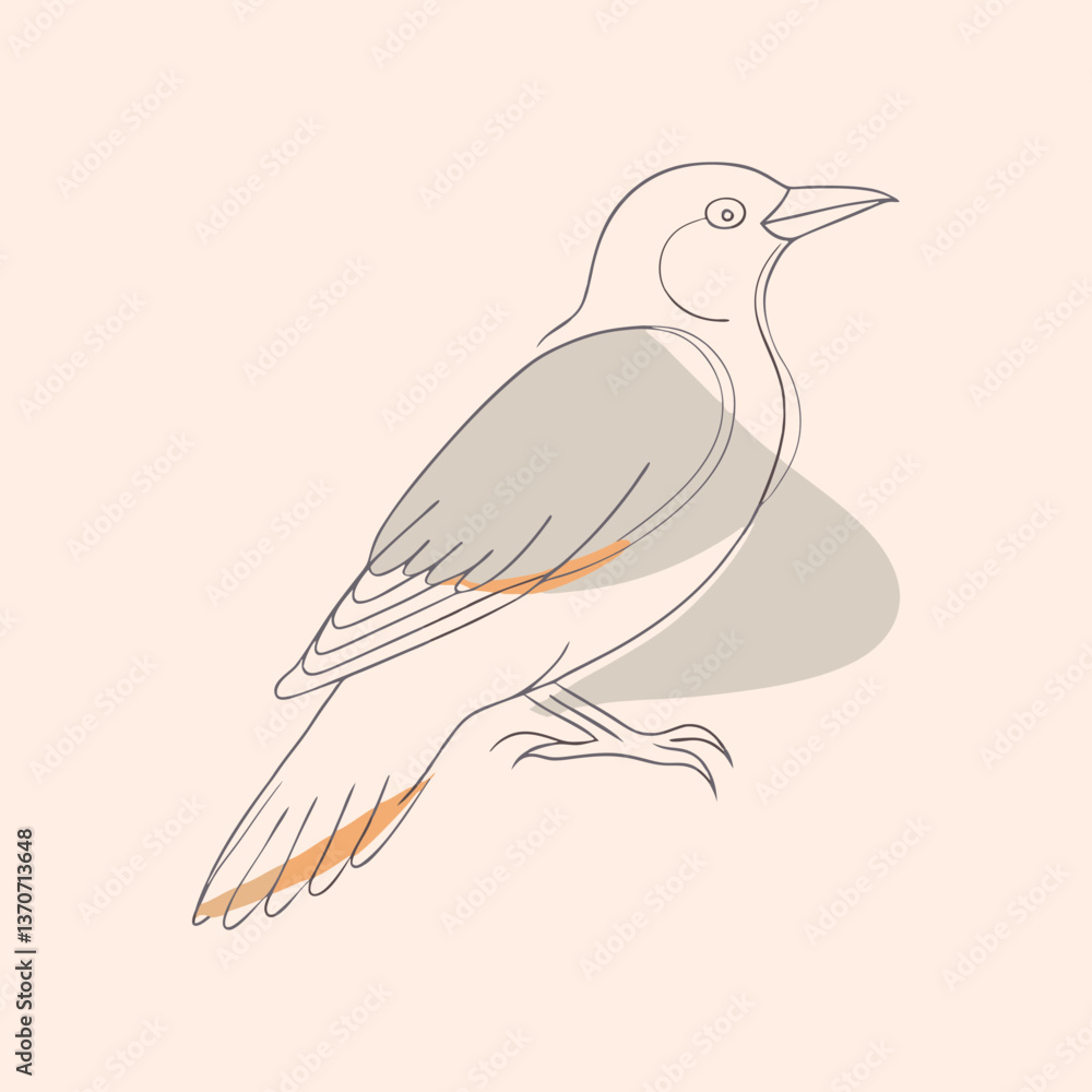 Fototapeta premium Bird drawing in one continuous line art sketch vector (3)