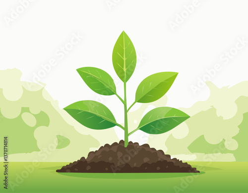 A green young plant growing in soil on nature background