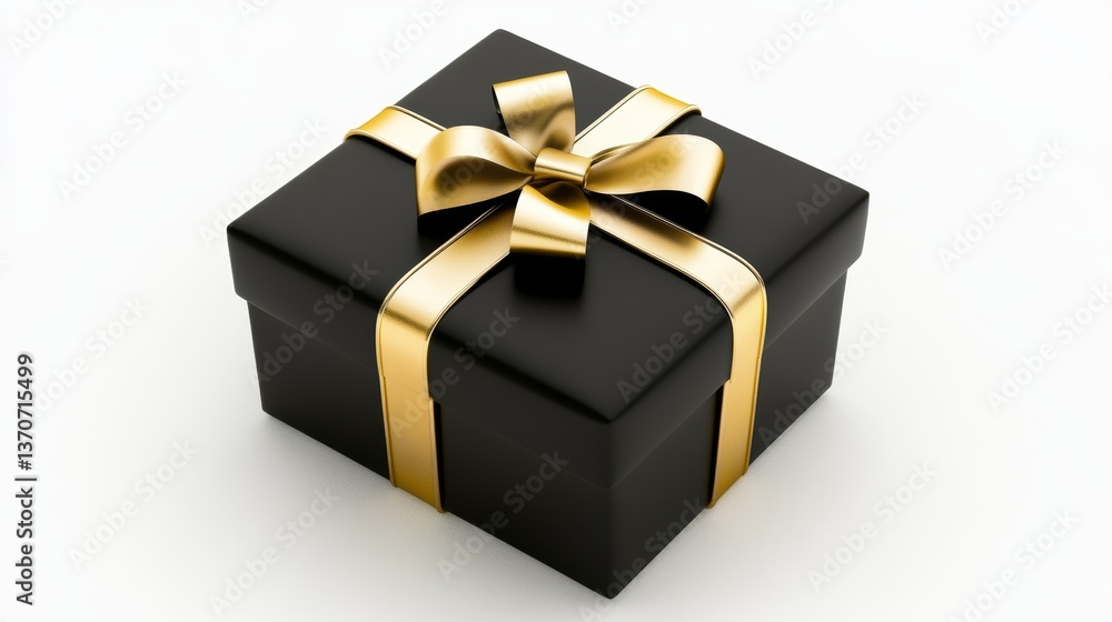 Three Dimensional Gift Icon Featuring Elegant Black Base and Gold Ribbon Accents on a White Background for Creative Use Three Dimensional Gift Icon Featuring Elegant Black Base and Gold Ribbon Accents on a White Background for Creative Use