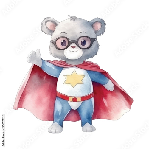koala super hero cute watercolors illustration on white background