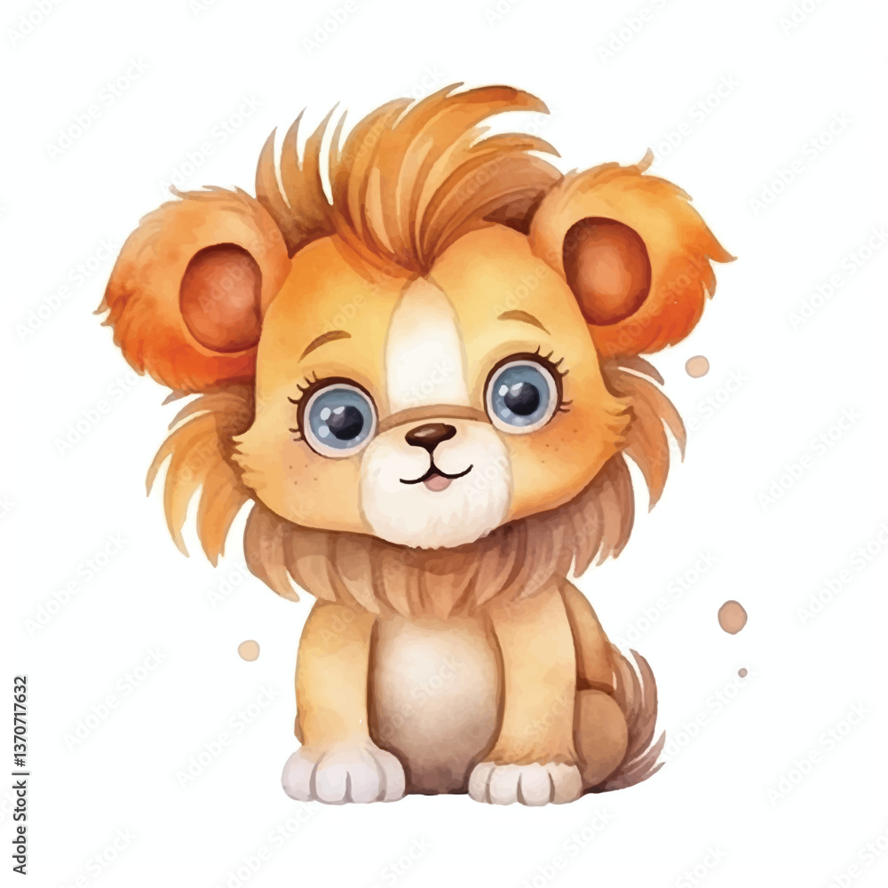 Obraz premium lion sitting cute watercolors illustration on white background