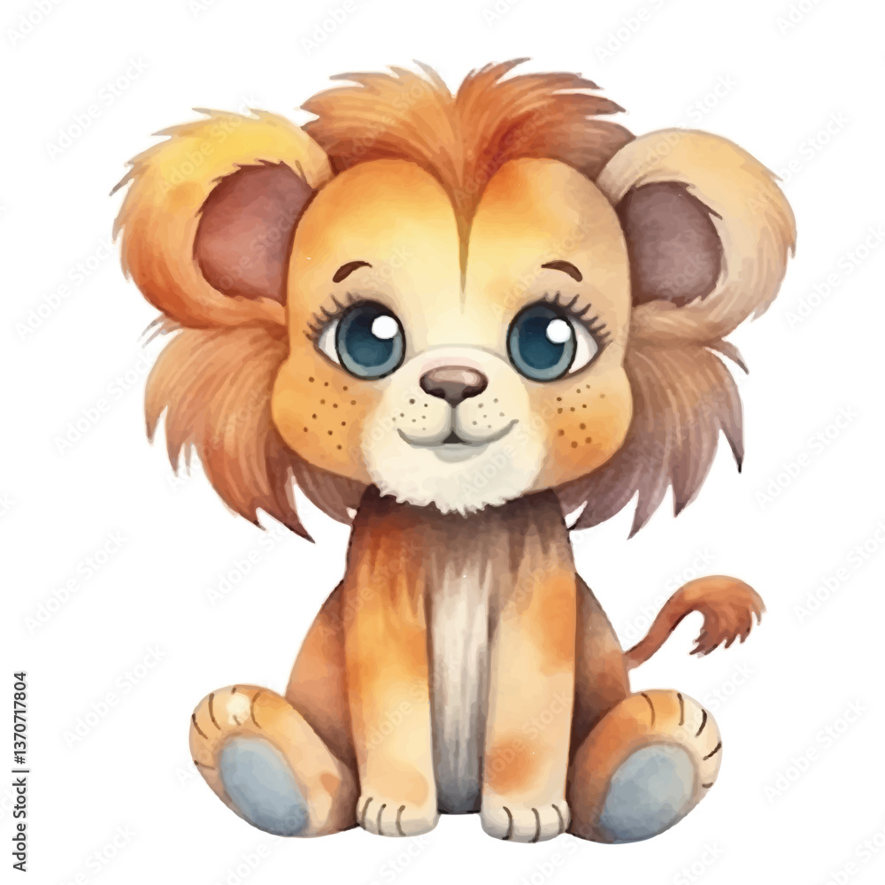 lion sitting cute watercolors illustration on white background lion sitting cute watercolors illustration on white background