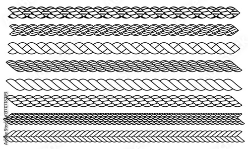 set of rope pattern line design, vector illustration isolated on white background.