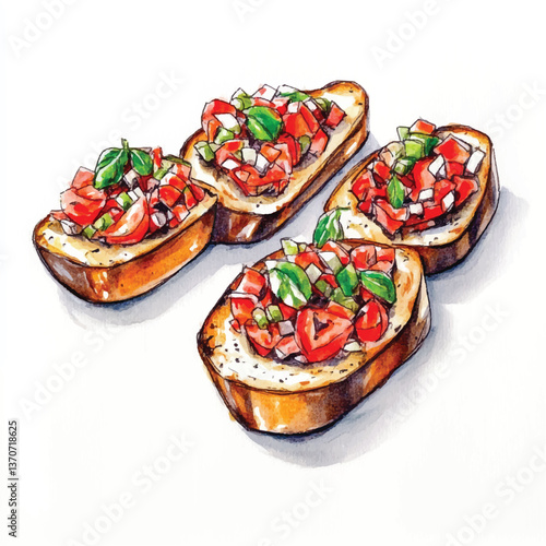 watercolor copic marker concept sketch ofBruschetta