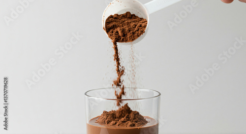 Pouring chocolate protein powder