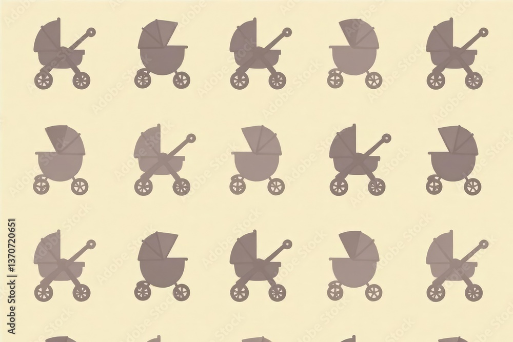 Subtle repeating stroller silhouette pattern in muted tones, design element, stroller handle Subtle repeating stroller silhouette pattern in muted tones, design element, stroller handle