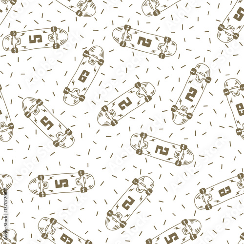 Hand drawn skateboarding seamless pattern. Skate background texture.