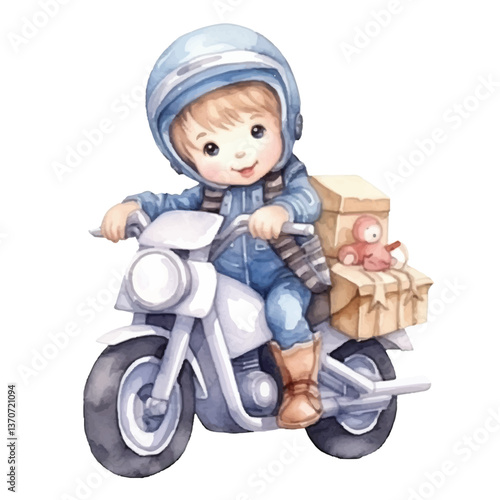 male courier delivery package cute watercolors illustration on white background