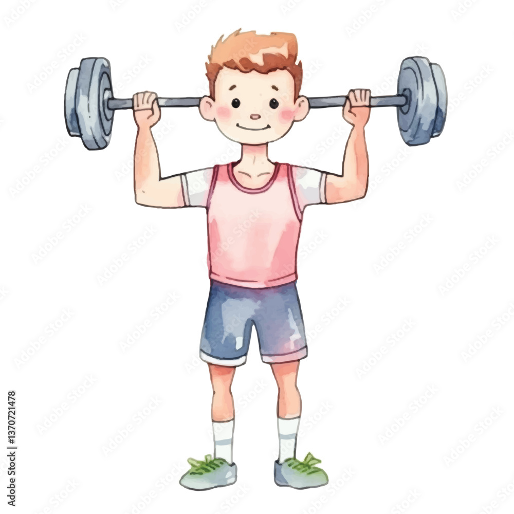 Obraz premium man on gym cute watercolors illustration on white background