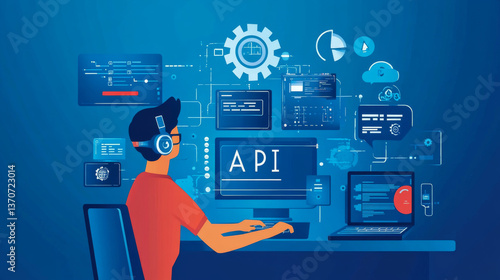 Wallpaper Mural API - Application Programming Interface. Software development tool. Business, modern technology, internet and networking concept.3d illustration Torontodigital.ca