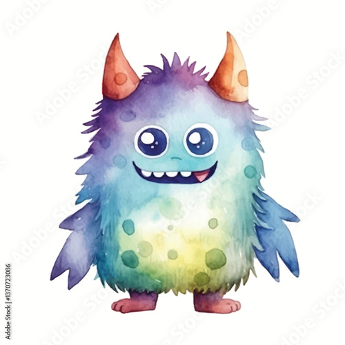 monster cute watercolors illustration on white background