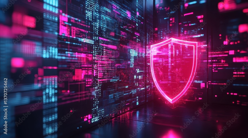 a digital shield surrounded by glowing security alerts on a virtual dashboard close up, focus on protection futuristic, blend mode over a dark tech background a digital shield surrounded by glowing security alerts on a virtual dashboard close up, focus on protection futuristic, blend mode over a dark tech background