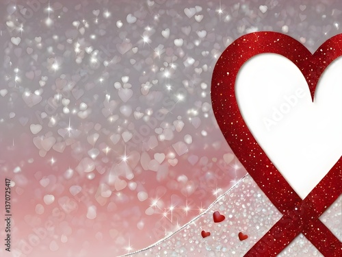 Sparkling Red and White Heart with Magical Background