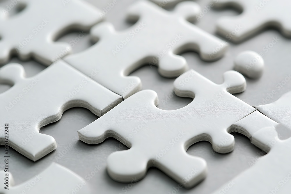 CloseUp of White Jigsaw Puzzle Pieces on Gray Background High Resolution CloseUp of White Jigsaw Puzzle Pieces on Gray Background High Resolution