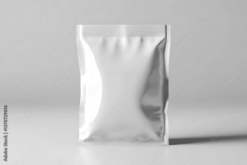 Foil Pouch Mockup in White Color standing with Transparent Background, Realistic Style Foil Pouch Mockup in White Color standing with Transparent Background, Realistic Style