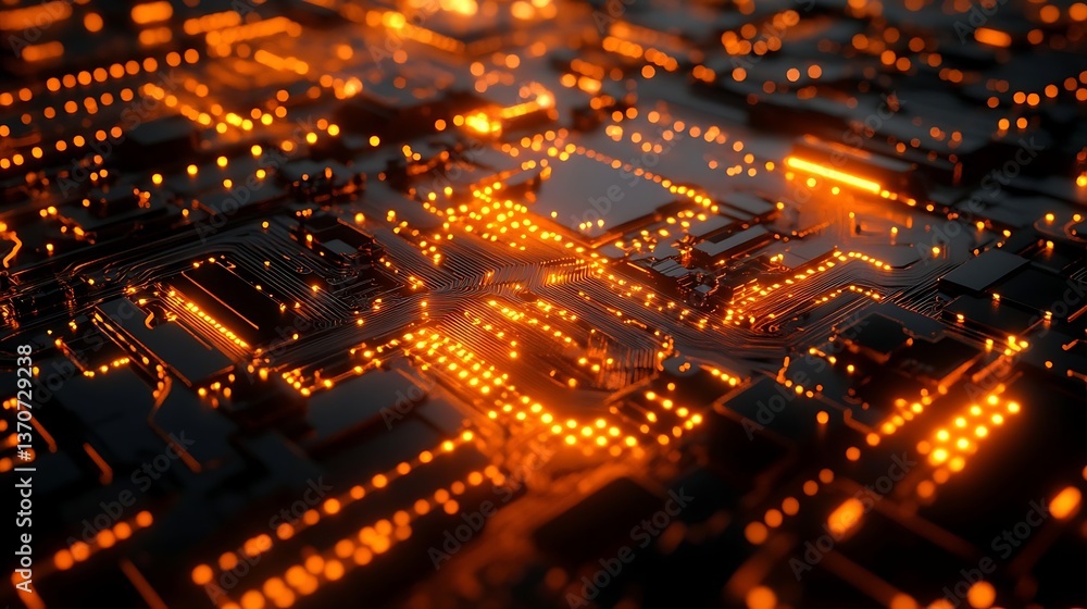 3D render of glowing data streams through high-tech computer circuits, featuring a striking orange and black color scheme, symbolizing technology and innovation. 3D render of glowing data streams through high-tech computer circuits, featuring a striking orange and black color scheme, symbolizing technology and innovation.