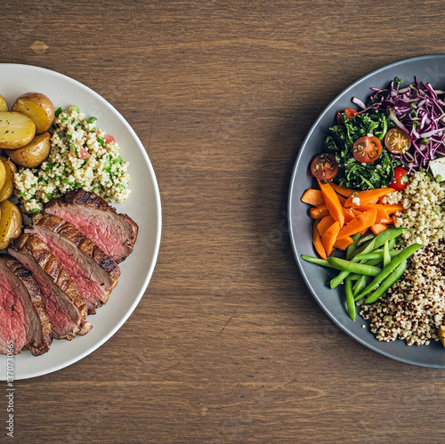 Meat dish versus vegan dish as a concept of two antagonistic eating options