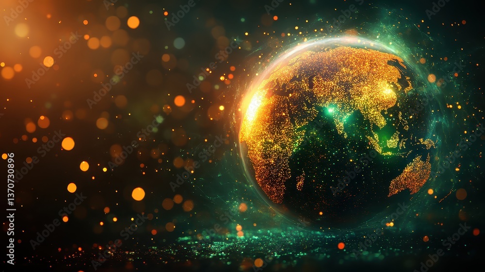 Obraz premium a virtual infographic displaying online safety tips for global users selective focus, focus on awareness whimsical, overlay over a colorful network map