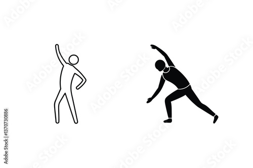 Simple Stretching Exercises Line Art and Solid Icons for Fitness