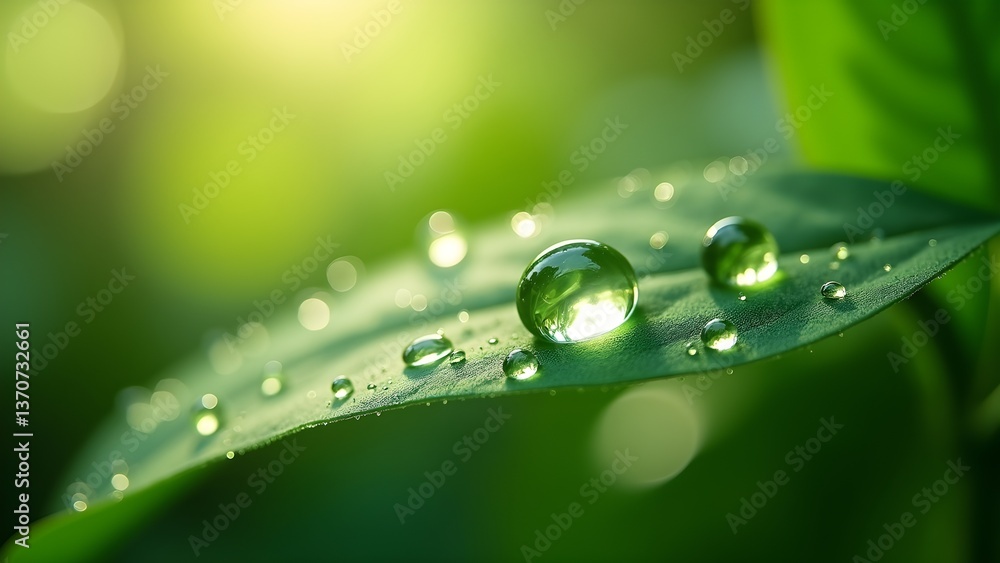Close-up of Water Droplets on a Green Leaf: A macro shot capturing the beauty of nature with dewdrops on leaf Close-up of Water Droplets on a Green Leaf: A macro shot capturing the beauty of nature with dewdrops on leaf